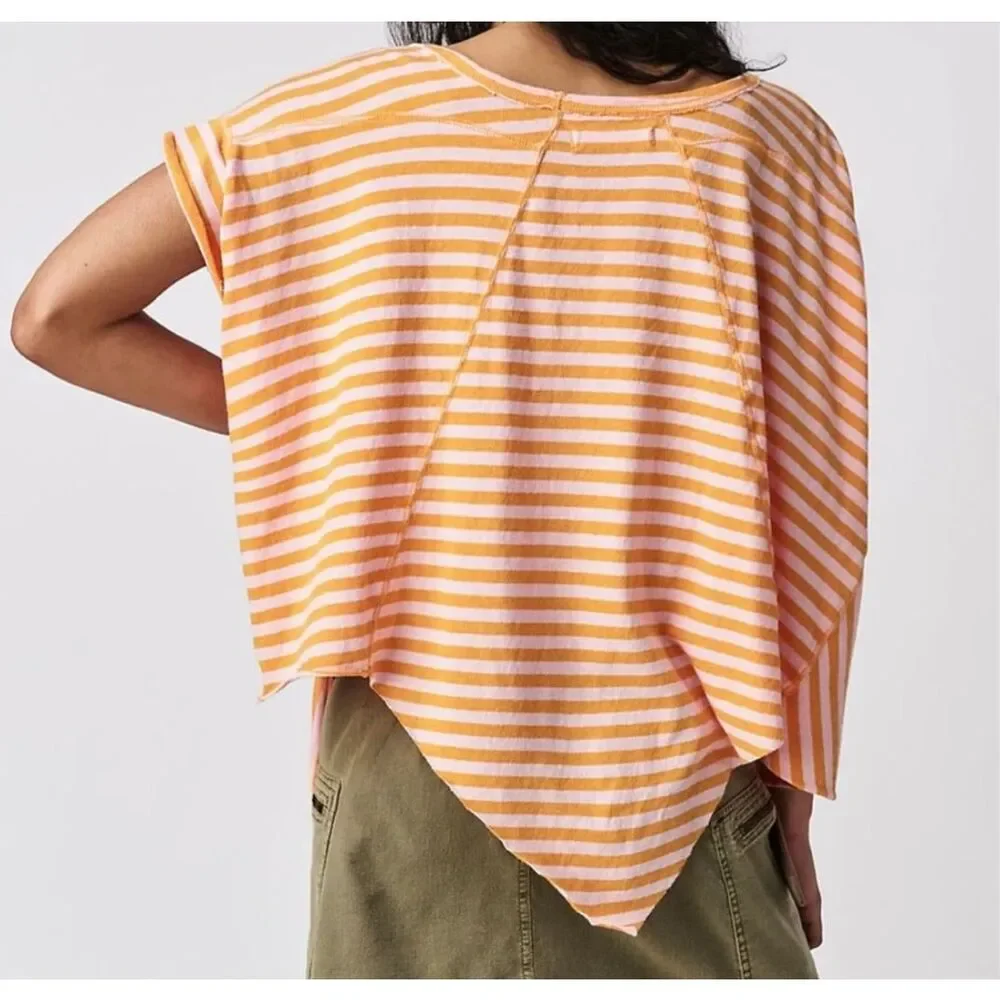 Free People X We The Free Angel Striped Tee pink orange size XS NEW